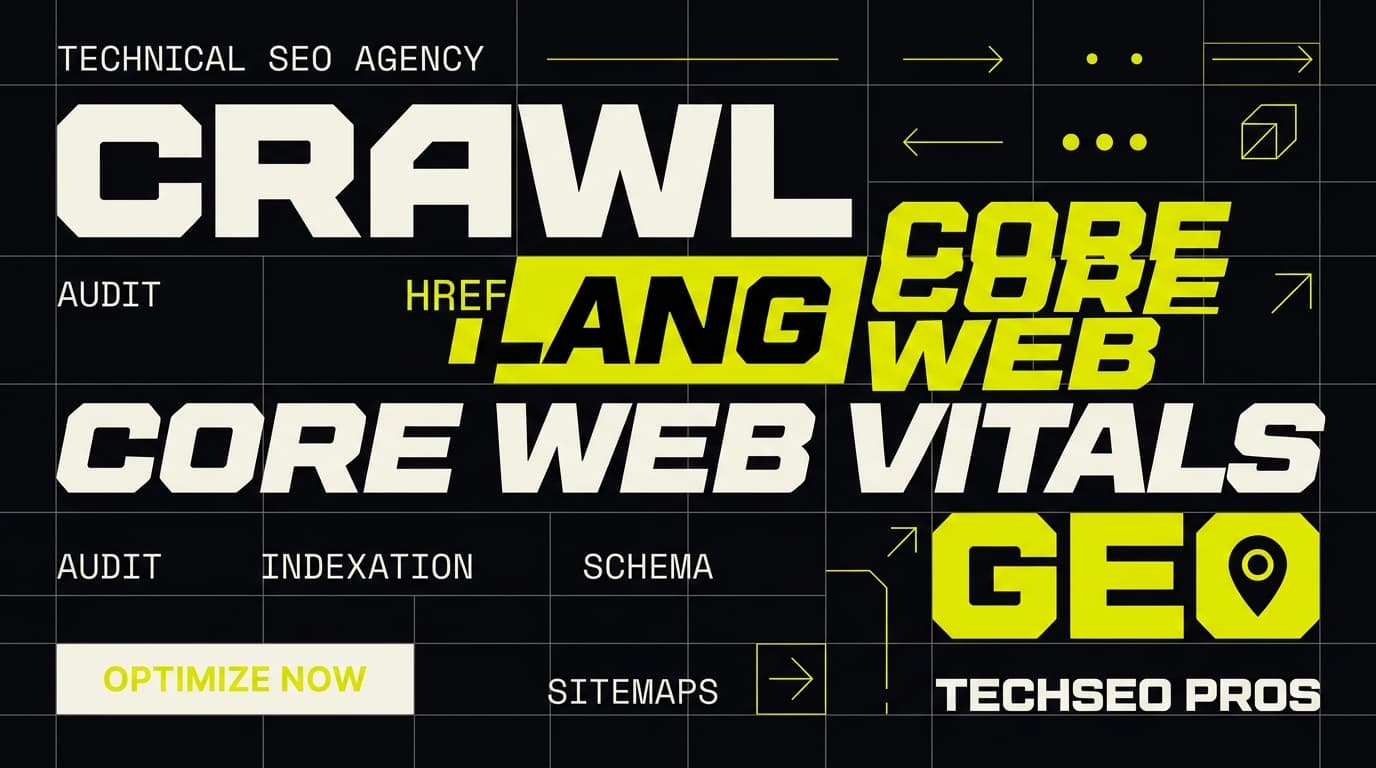 Best SEO Company India - Technical SEO agency banner showing crawl architecture, hreflang clusters, Core Web Vitals optimization, and AI search citation tracking for international businesses